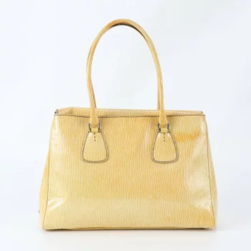 Prada Triangle Enameled Logo Leather Tote Bag Shoulder Handbag WNE